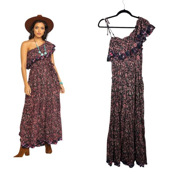 Free People What About Love One Shoulder Ruffle Maxi Dress Size Small - Picture 1 of 9
